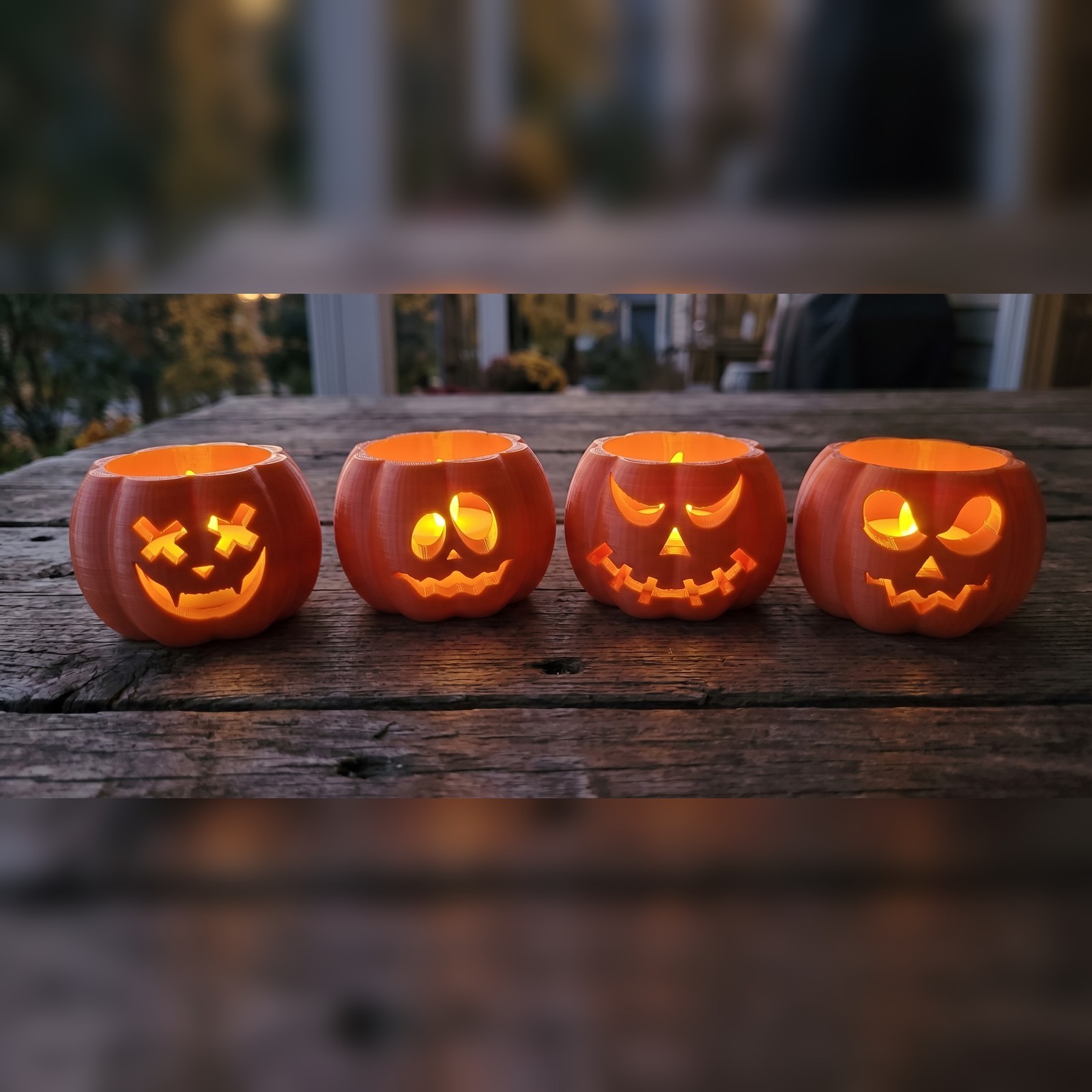 Jack O Lantern Tea Light Holders Set of 4 Pumpkin Candle Holder Halloween Decor