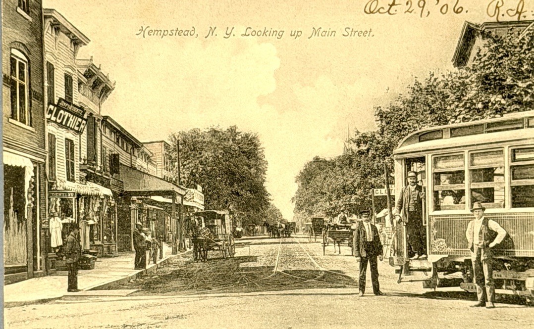 Hempstead Long Island Vintage Postcard c1906 Main Street View Trolley Clothier