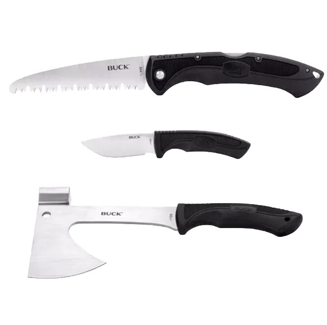 BUCK Knives Camp Kit Folding Saw, Fixed Blade Knife with Sheath, Axe with Sheath