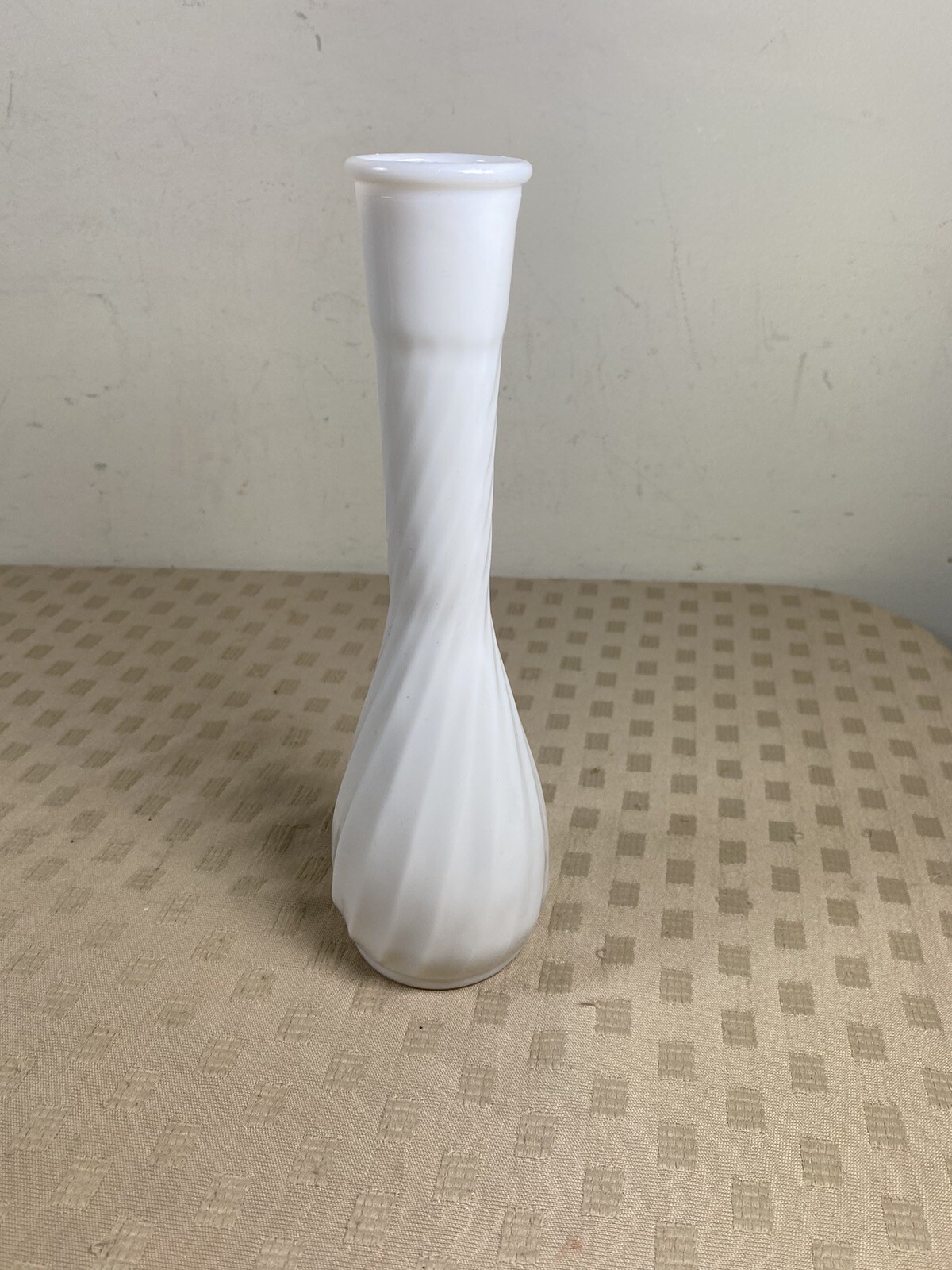 Vintage Hoosier Milk Glass Swirl Bud Vase 9 in