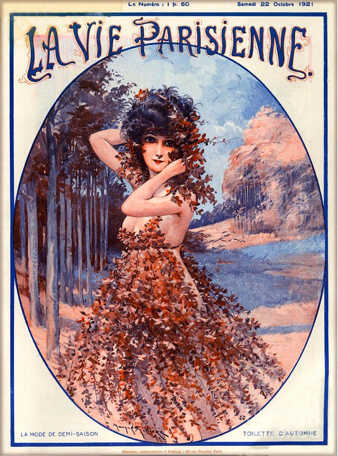 1921 La Vie Parisienne Toilette d\' Automne Autumn France French Travel Poster 