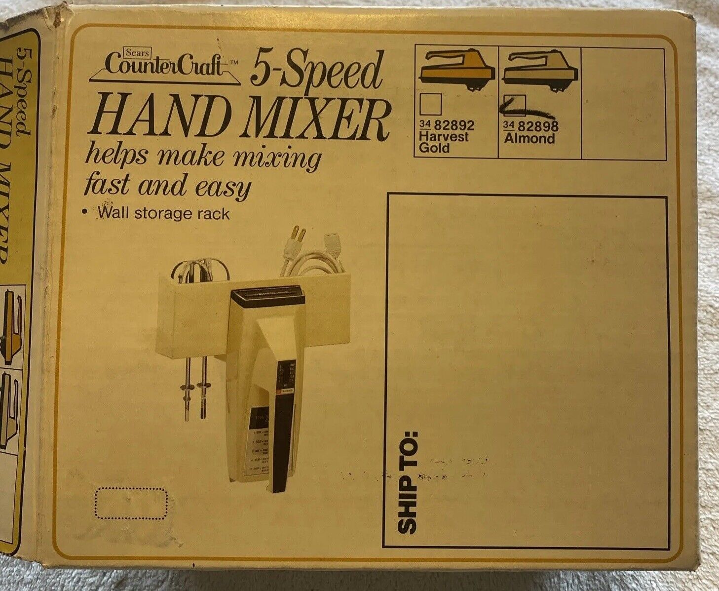 Vintage Sears Counter Craft 5 Speed Hand Held Mixer Almond Box Complete Works