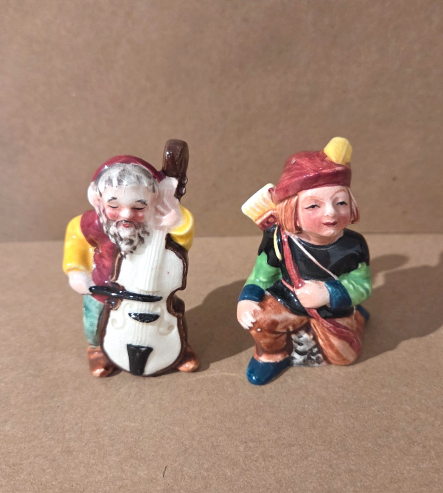 Vintage Japan Salt Pepper Shakers Elf Gnome Bass Player Robin Hood Archer Cork