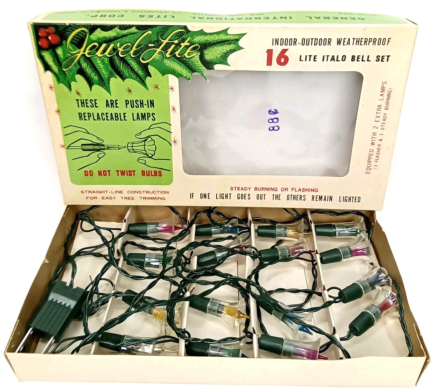 Vintage 1970s Jewel-Lite Italo Bell Christmas Lights With Original Box