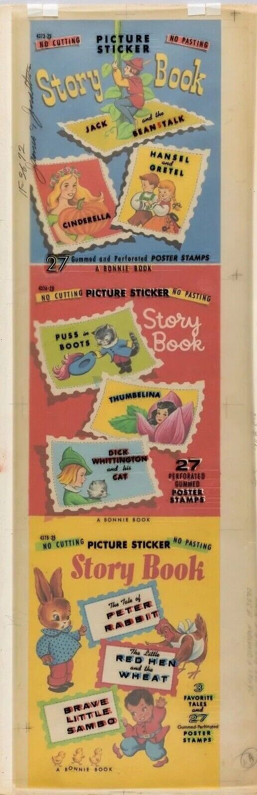 1955 Original Children Book Cover Art Story Stamp Sambo Cinderella Puss In Boots