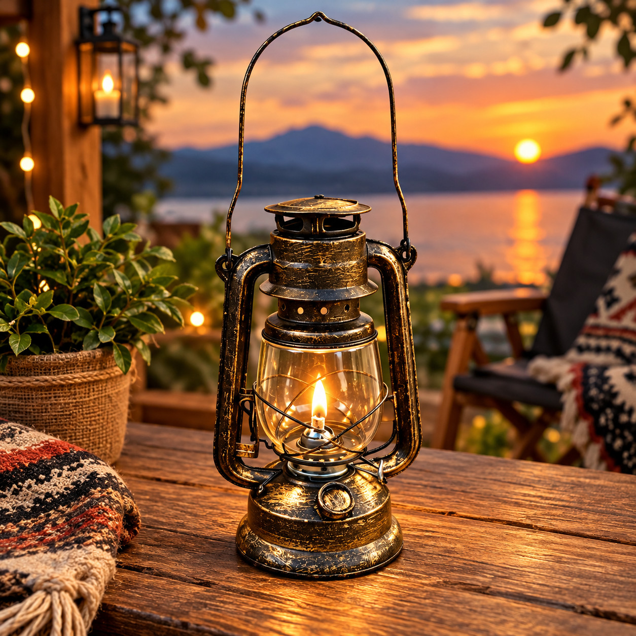 Vintage Hurricane Lamp Antique Kerosene Oil Lantern – Bronze Camping Lantern, 1 