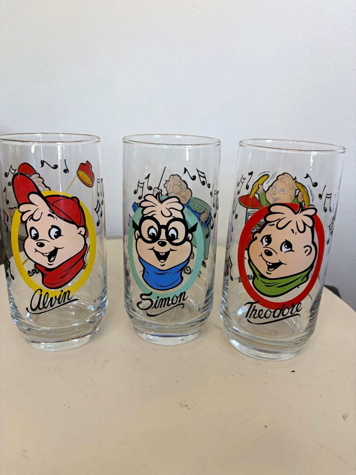 1985 Alvin and the Chipmunks Chipmunk Adventure 12oz Glasses Set Alvin Simon