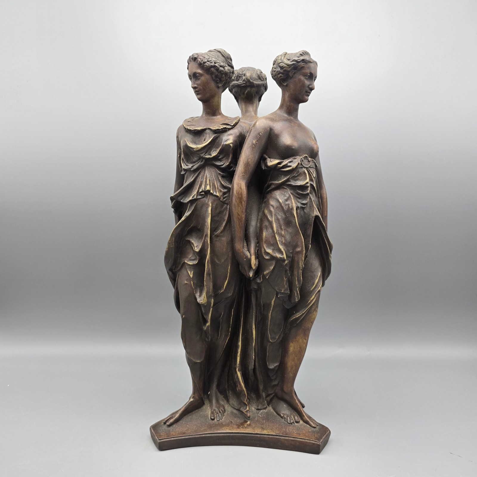 Vintage Neoclassical Three Graces Resin Sculpture with Bronze Patina