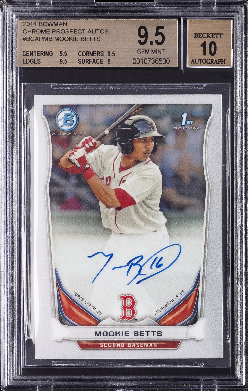 2014 BOWMAN: CHROME CHROME PROSPECT AUTOS #BCAP-MB MOOKIE BETTS ROOKIE BGS 9.5