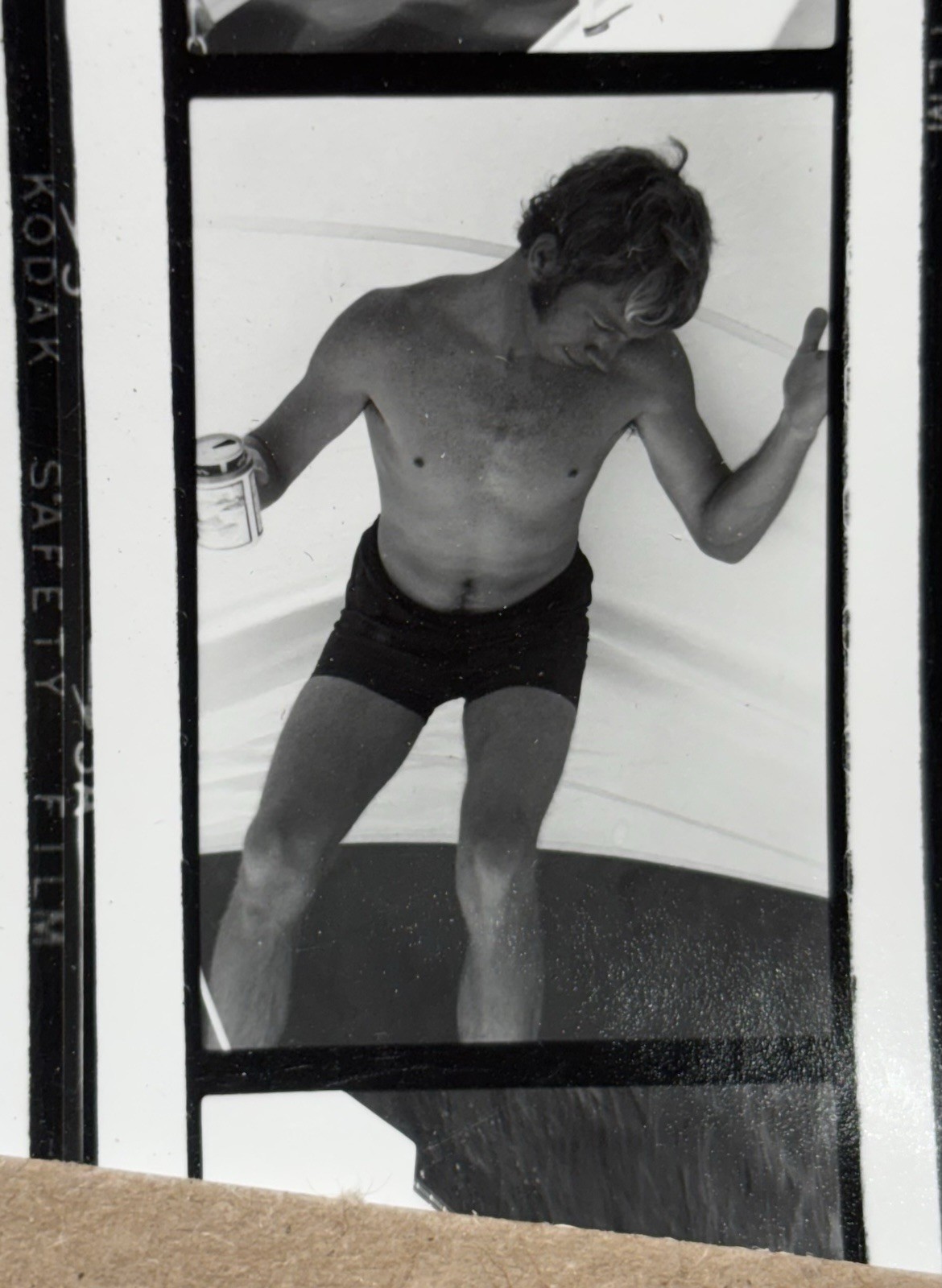 Vtg PHOTO Male Beach Shirtless Female Bikini Boat CONTACT sheet negative b/w 70s