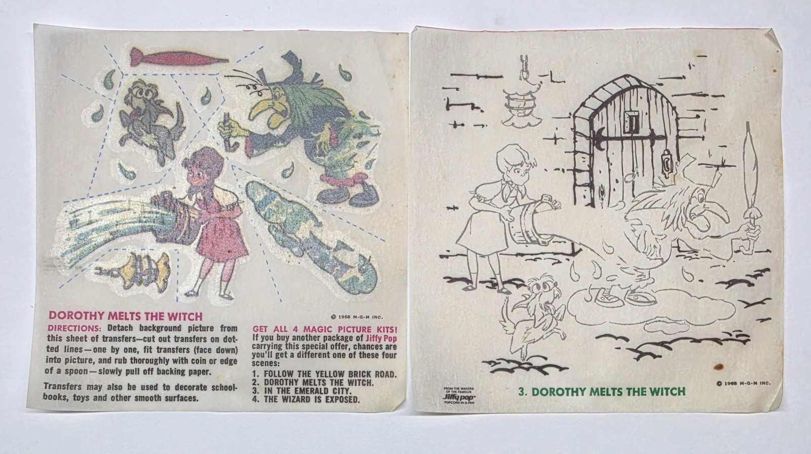 VTG 1968 PREMIUM JIFFY POP POPCORN WIZARD OF OZ TRANSFER #3 DOROTHY MELTS WITCH