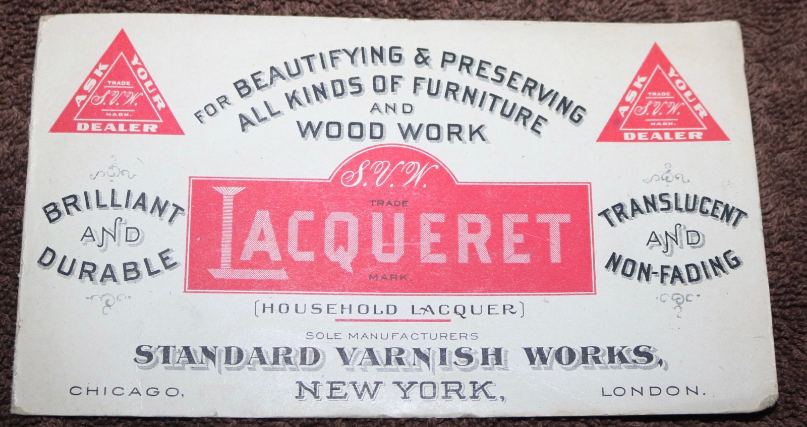 RARE 1890\'S STANDARD VARNISH WORKS STATEN ISLAND NY LACQUERET SAMPLE BROCHURE
