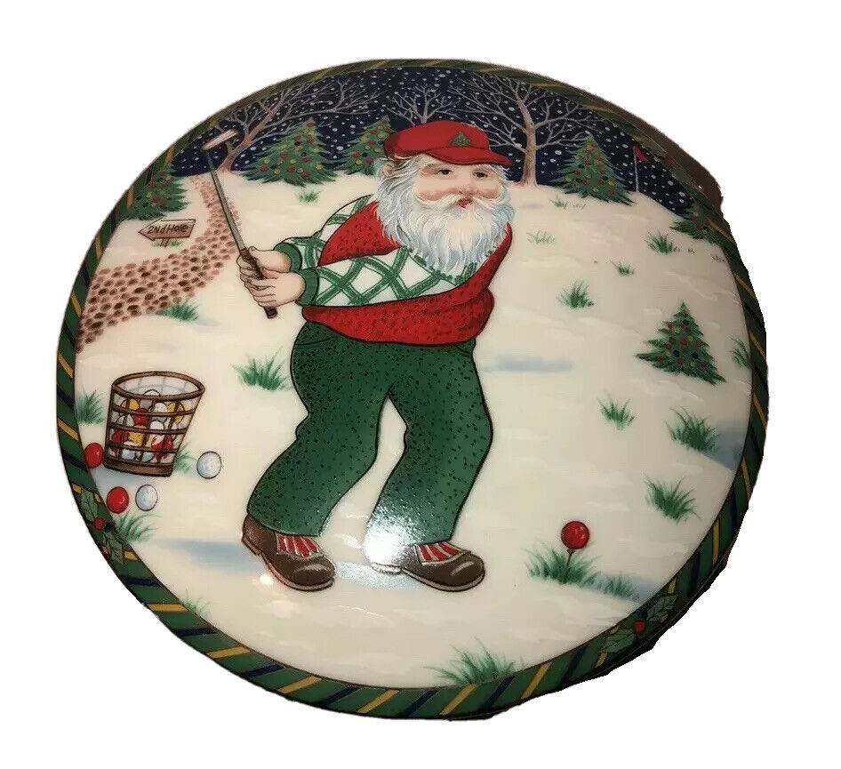 MIKASA Santa’s Putt Christmas Golfing Candy Trinket Box NIB Porcelain