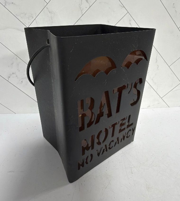 World Market Small Black Halloween Metal Bat\'s Motel Tea Light Holder 