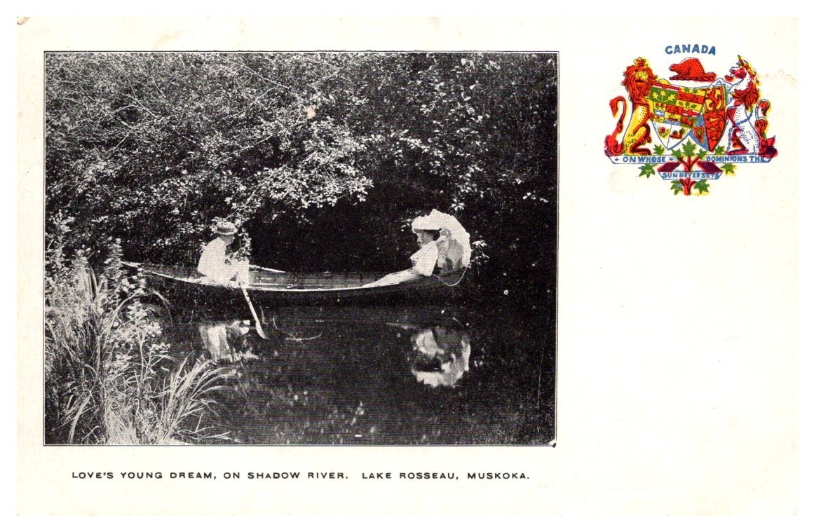 c1900 Lovers On Shadow River Lake Rousseau Muskoka Canada Vintage Postcard
