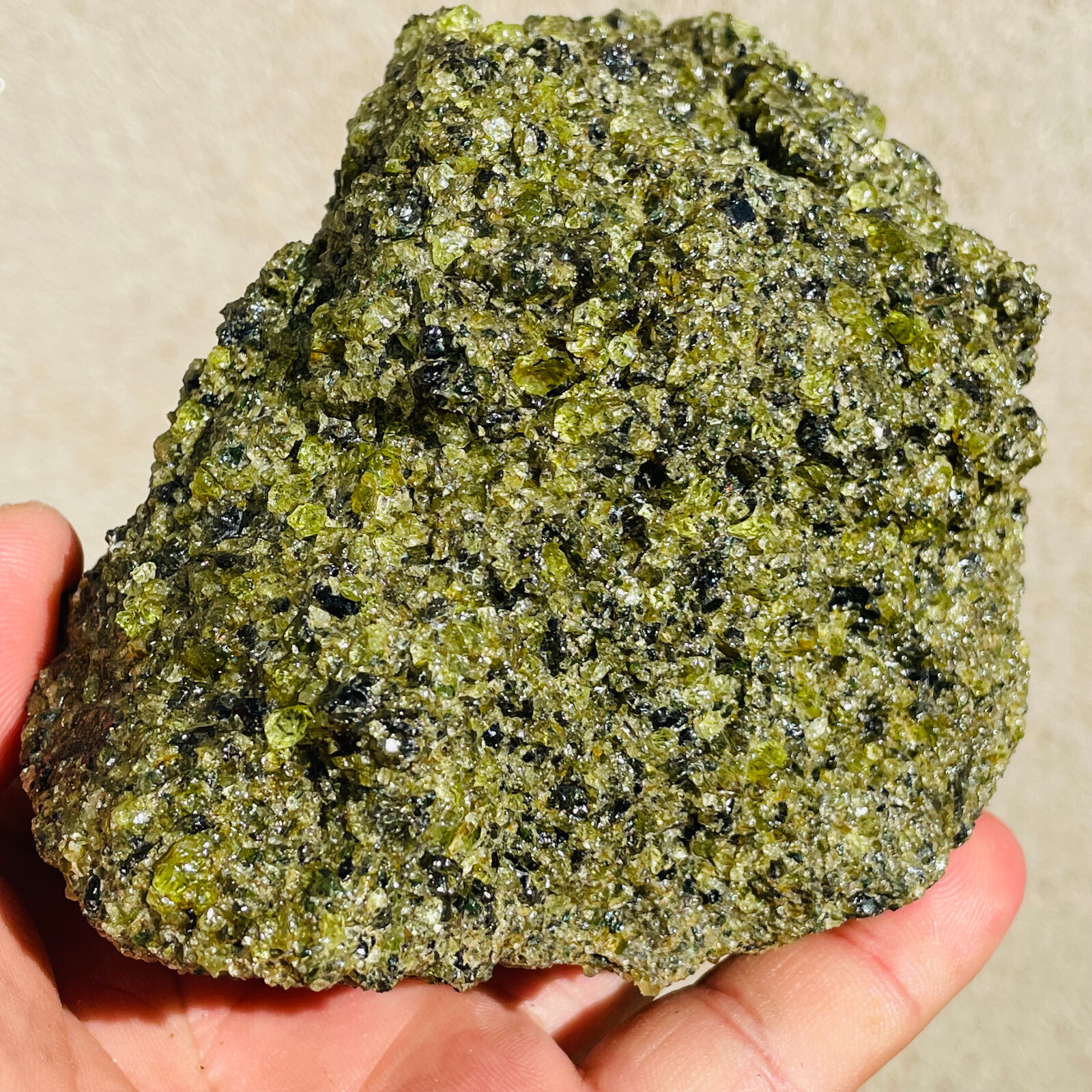 988g Rare Natural Uncut Green Rough Peridot Olivine & Basalt Crystal Specimen