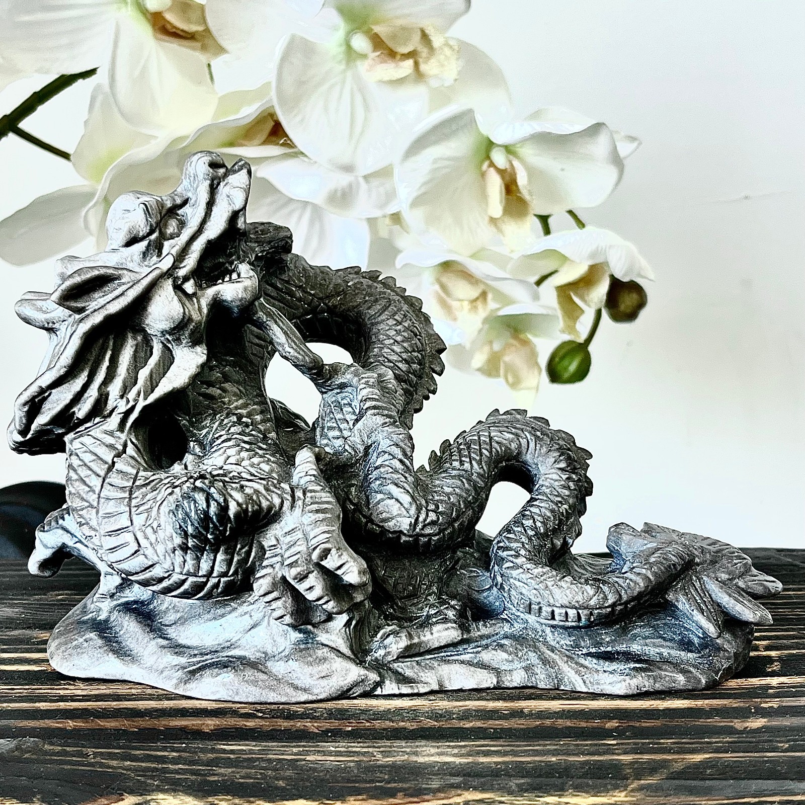 2.75LB Beautiful natural silver shimmer stone hand carved crystal spiritual deco