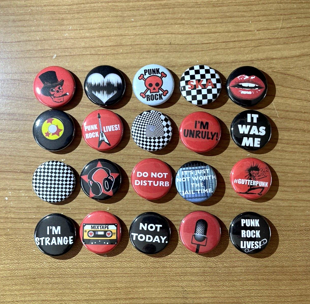 20 Punk Ska Sarcastic Music Buttons Pins 80's 90's Vintage Style Band 1