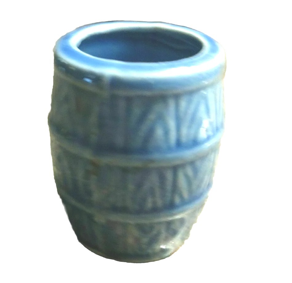 Vintage Blue Barrel Toothpick holder Shot Glass Antique Porcelain Liquor Beer