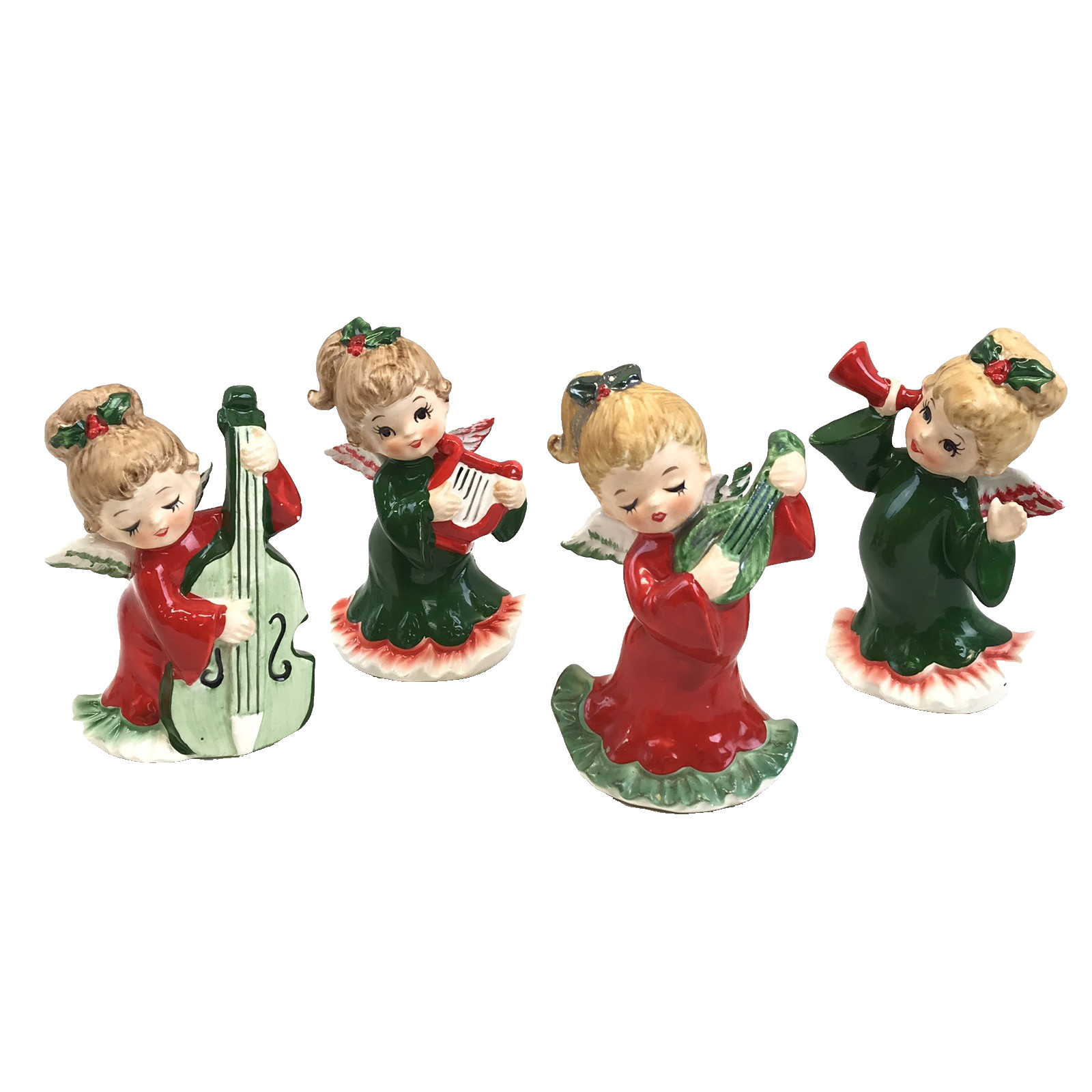 Set of 4 Vintage Lefton Musicial Christmas Angel Choir Figurines #2543