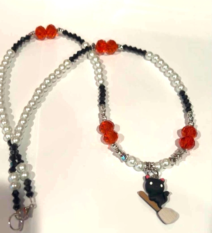 Adorable Halloween Black Cat KItty Flying On Broom Necklace Y30 Adorable Halloween Black Cat KItty Flying On Broom Necklace Y30