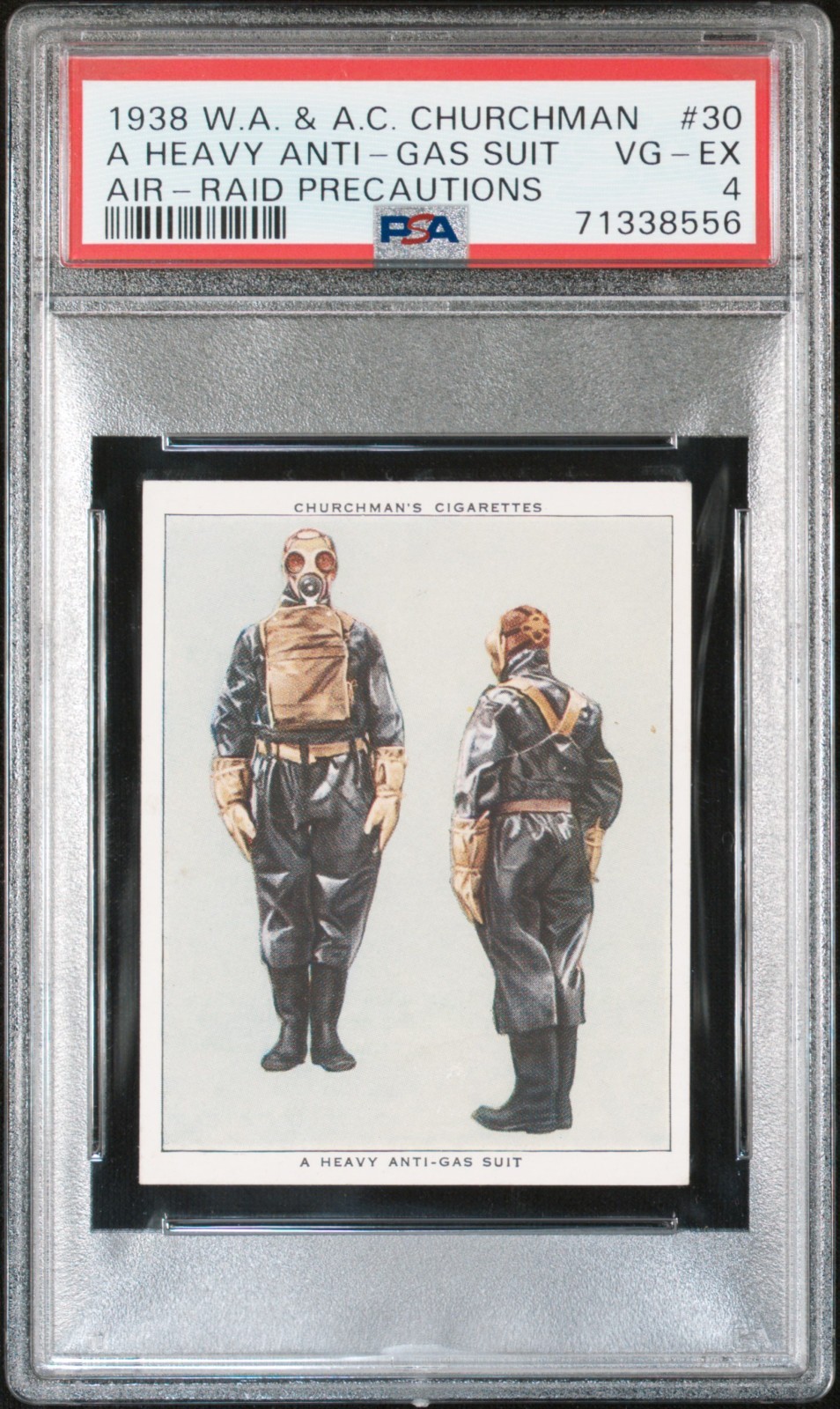 1938 Churchman\'s AIR RAID PRECAUTIONS #30 A Heavy Anti-Gas Suit - PSA 4 VG-EX