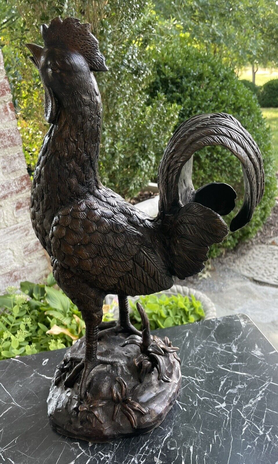 BEAUTIFUL VINTAGE LARGE DETAILED FRENCH BRONZE ROOSTER SCULPTURE