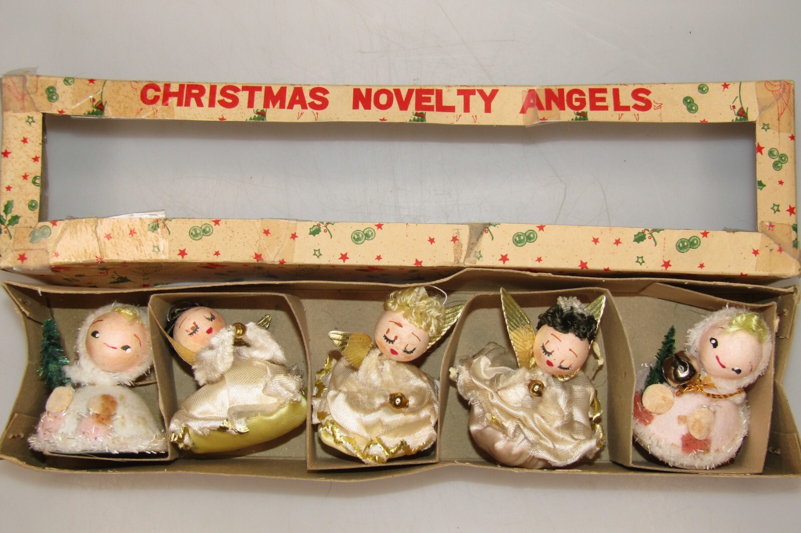 Lot Vintage Chenille Spun Cotton ANGEL Figurines Christmas Ornaments Japan