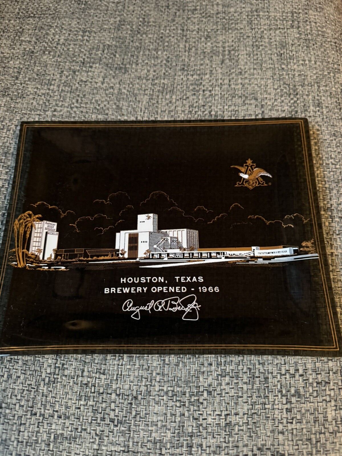 Vintage Houston TX Budweiser Brewery Opened 1966 Glass Tip Tray Anheuser Busch