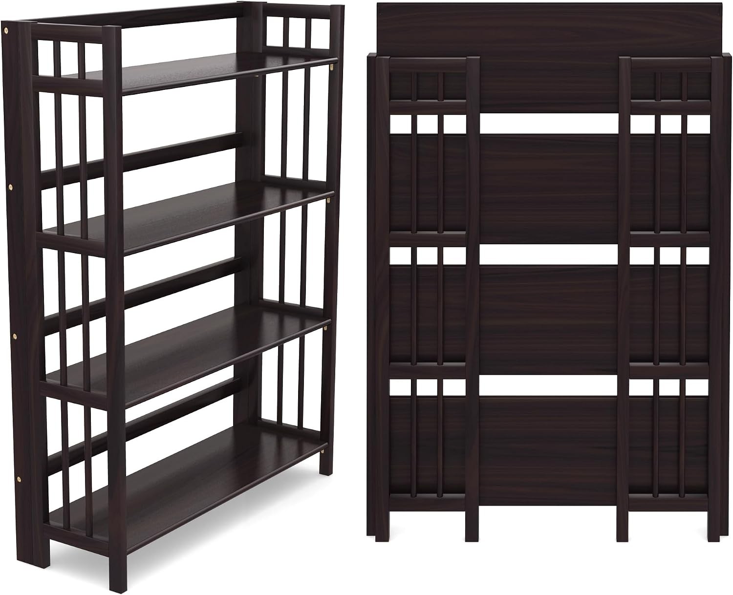 4-Tier Folding Bookshelf | Espresso Wood Finish | 45x32x11.5 Inches | Book Sh... 4-Tier Folding Bookshelf | Espresso Wood Finish | 45x32x11.5 Inches | Book Sh...