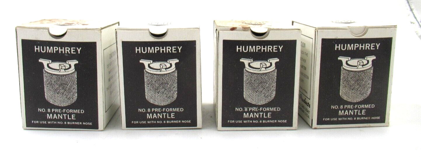 4 Vintage Humphrey No. 8 Preformed Gas Lamp Mantles. New Old Stock.