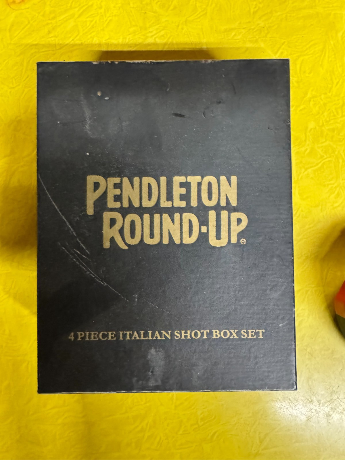 Vintage Pendleton Round-Up 4pc Italian Shot Glass Set Gold Rim Original Box