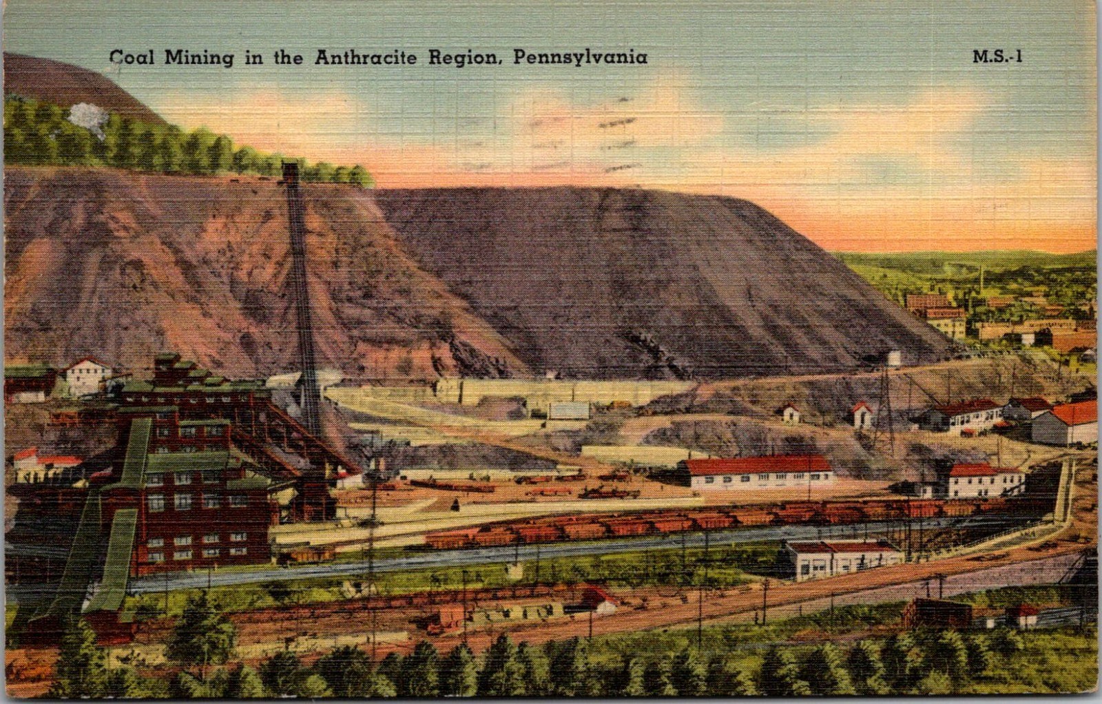 Linen Postcard - Coal Mining, Anthracite Region, Pennsylvania PA Posted 1943 -D2