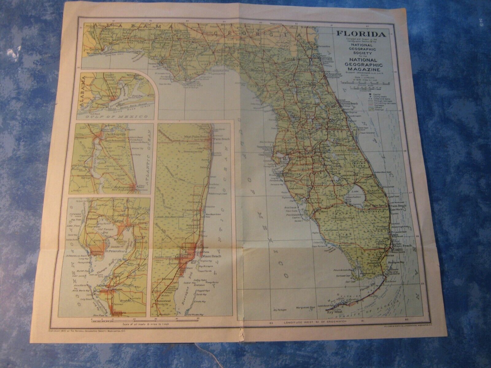 ANTIQUE FLORIDA MAP January 1930 National Geographic