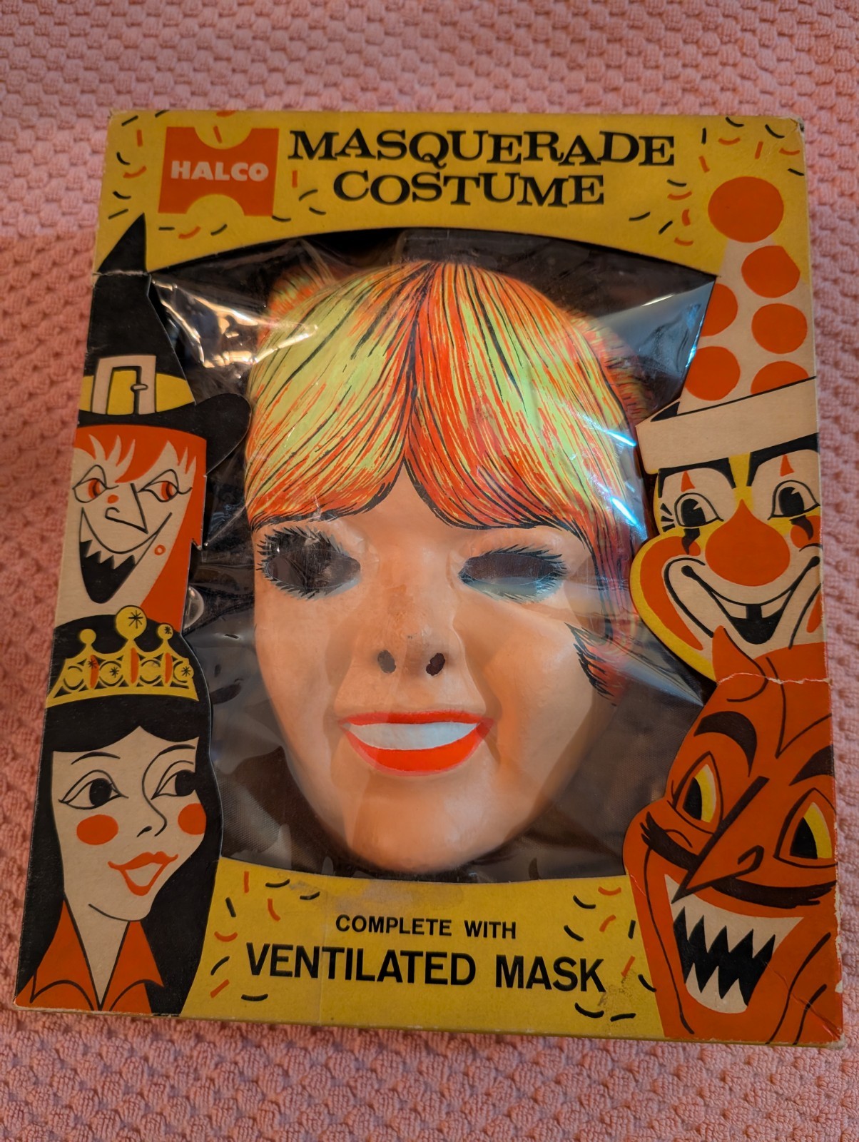 1960s Halco Go Go Girl Masquerade Halloween Costume And Mask, Sz Medium, Damaged
