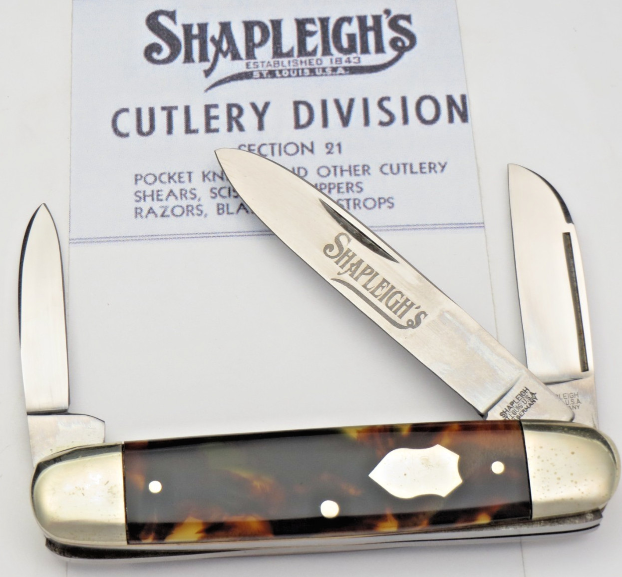 Vintage 1990's SHAPLEIGH'S by Olbertz Germany Cattle Knife - Nice Amber Handles