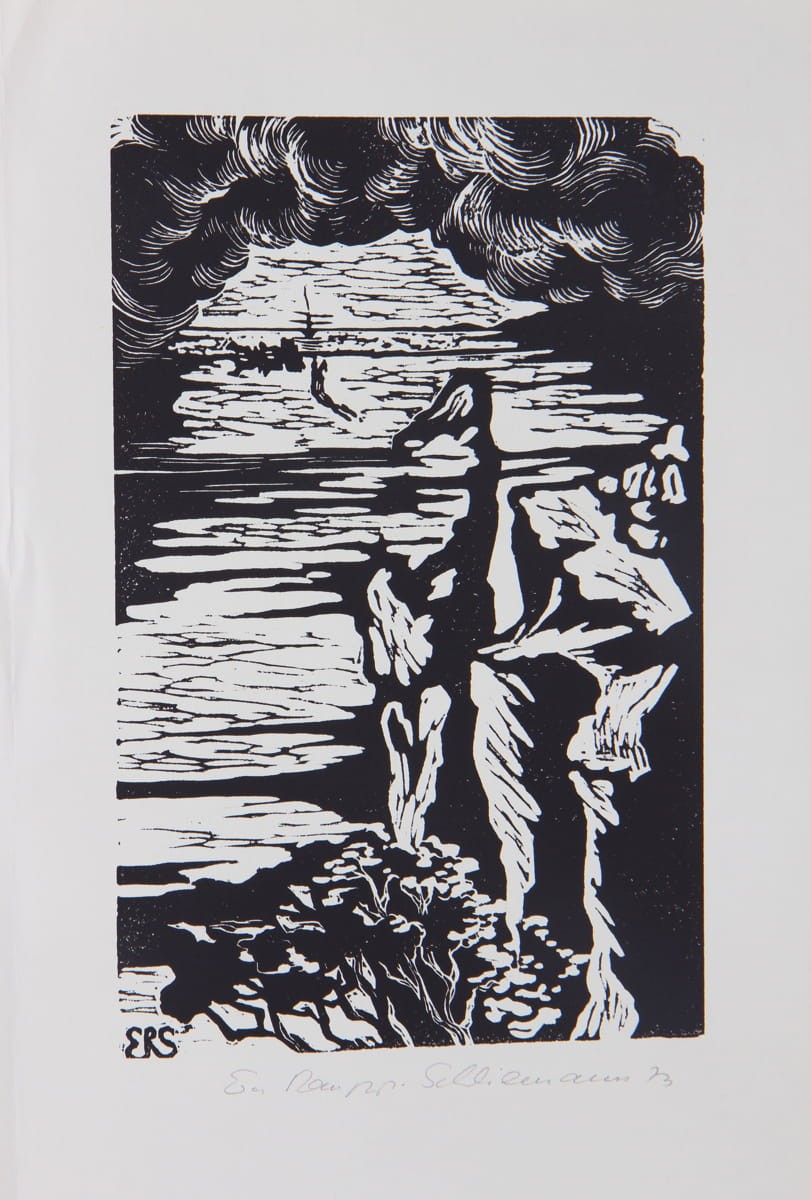 Eva Schliemann (1937 - ) - The Knight Bluebeard Original Linocut