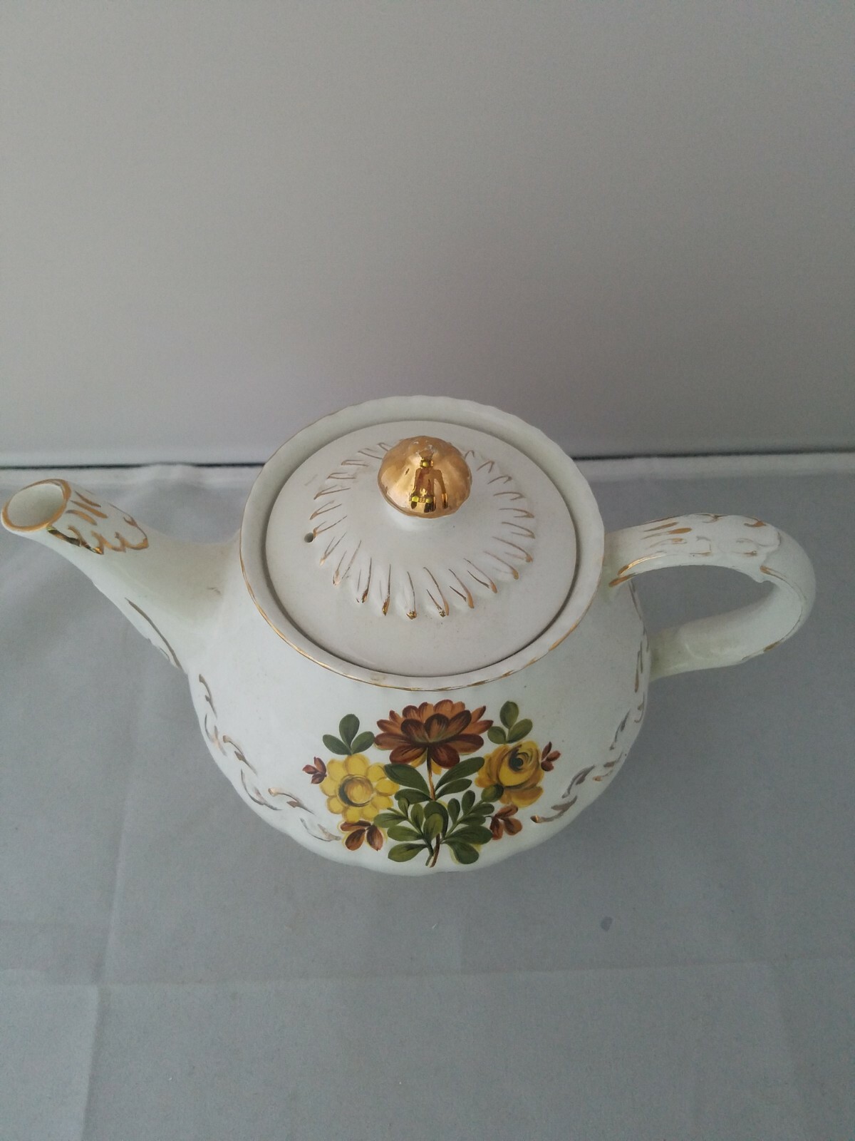 Vintage Ellgreave Teapot Golden Flowers #603 England Collectible
