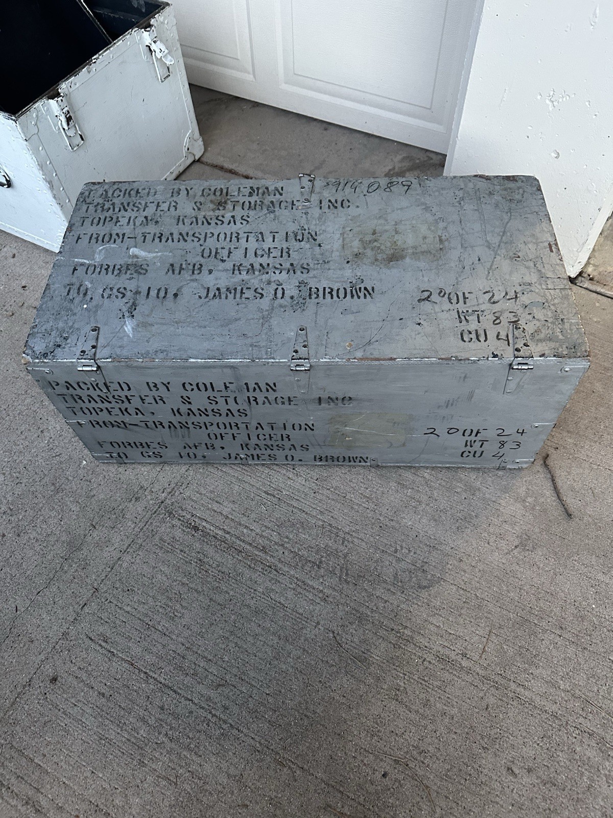 Vintage Forbes AFB Kansas USAF Wood Footlocker Trunk Military Coleman 32”