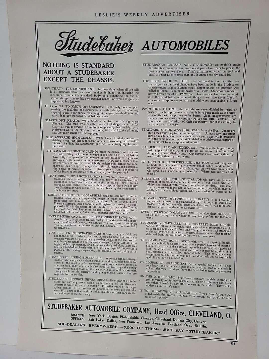 1908 Studebaker Automobile Company New England Grocer Print Ad Cleveland Leslies