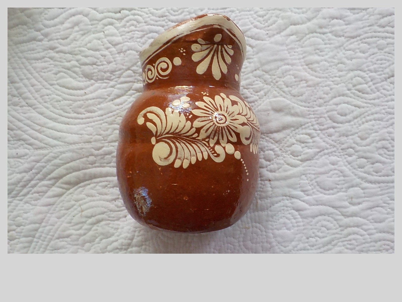 Vintage Hand Painted Mexican Folk Art Redware Pottery Pitcher 6.5\