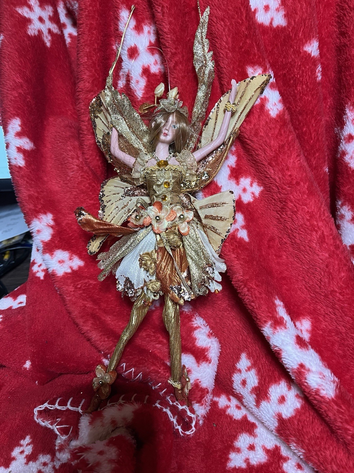 Fairy Hanging Figure Whimsical Decor Gold White Holding Dove Star Crystal Fairie