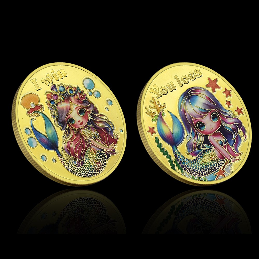 Cute Mermaid Challenge Coin “I Win / You Lose” Gold Plated Collectible Gift