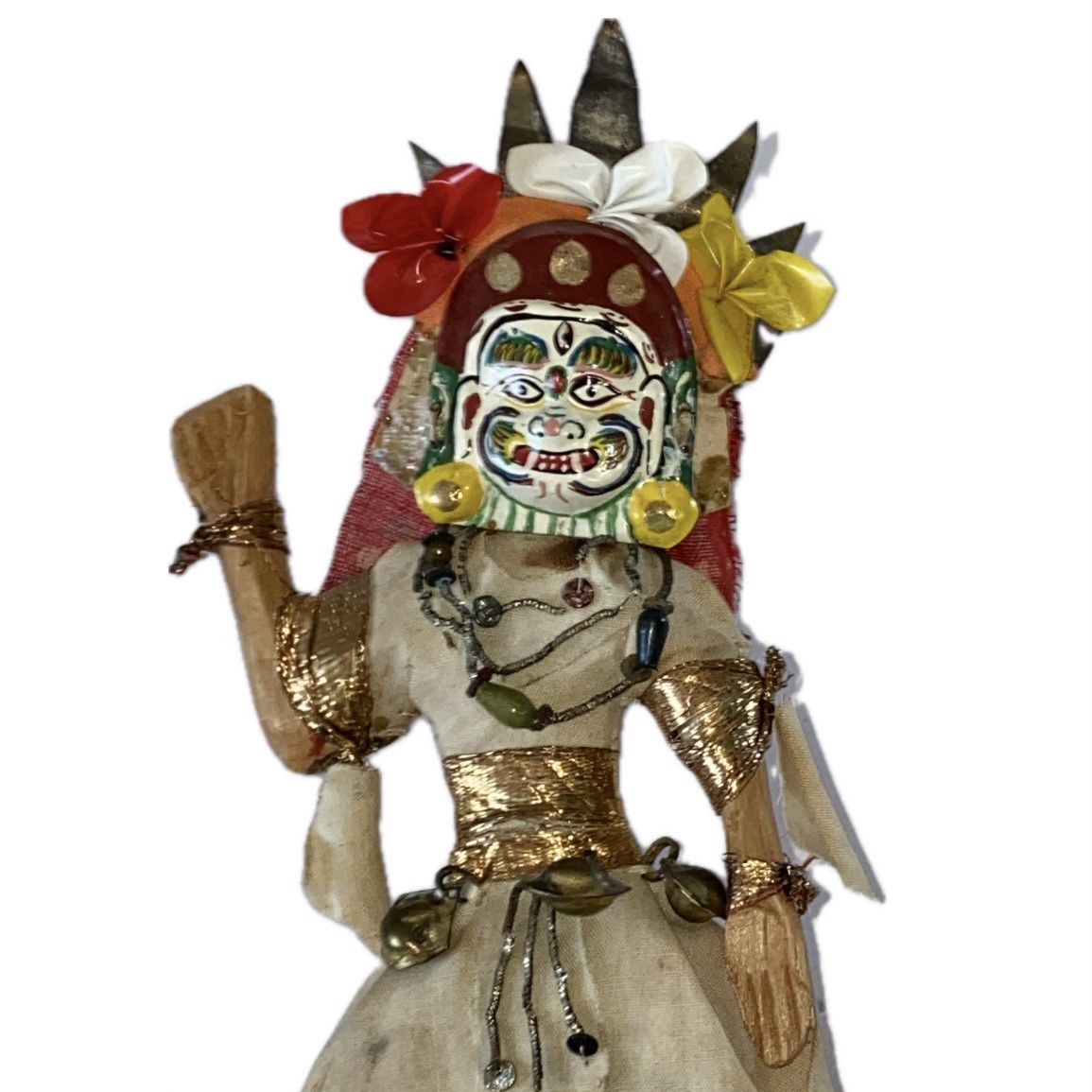 Vintage Nepal National Souvenir Handmade Wood Doll Hindu Ceremonial Dress 1