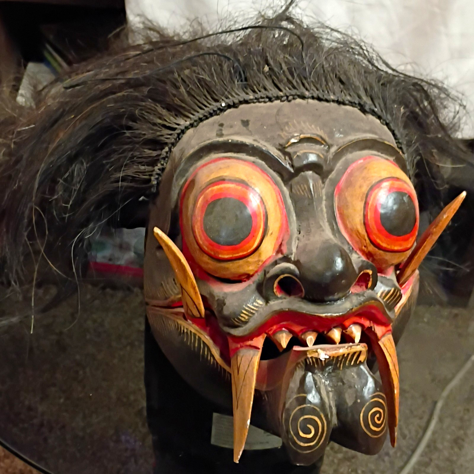 Vintage Balinese Mata Besek Mask Cyclops Demon - Articulated Hinged Jaw 