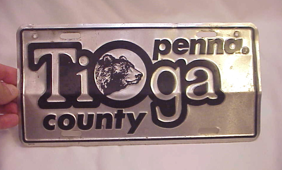 Tioga County PA Metal License Plate  Vintage Pennsylvania Penna Penn Black Bear