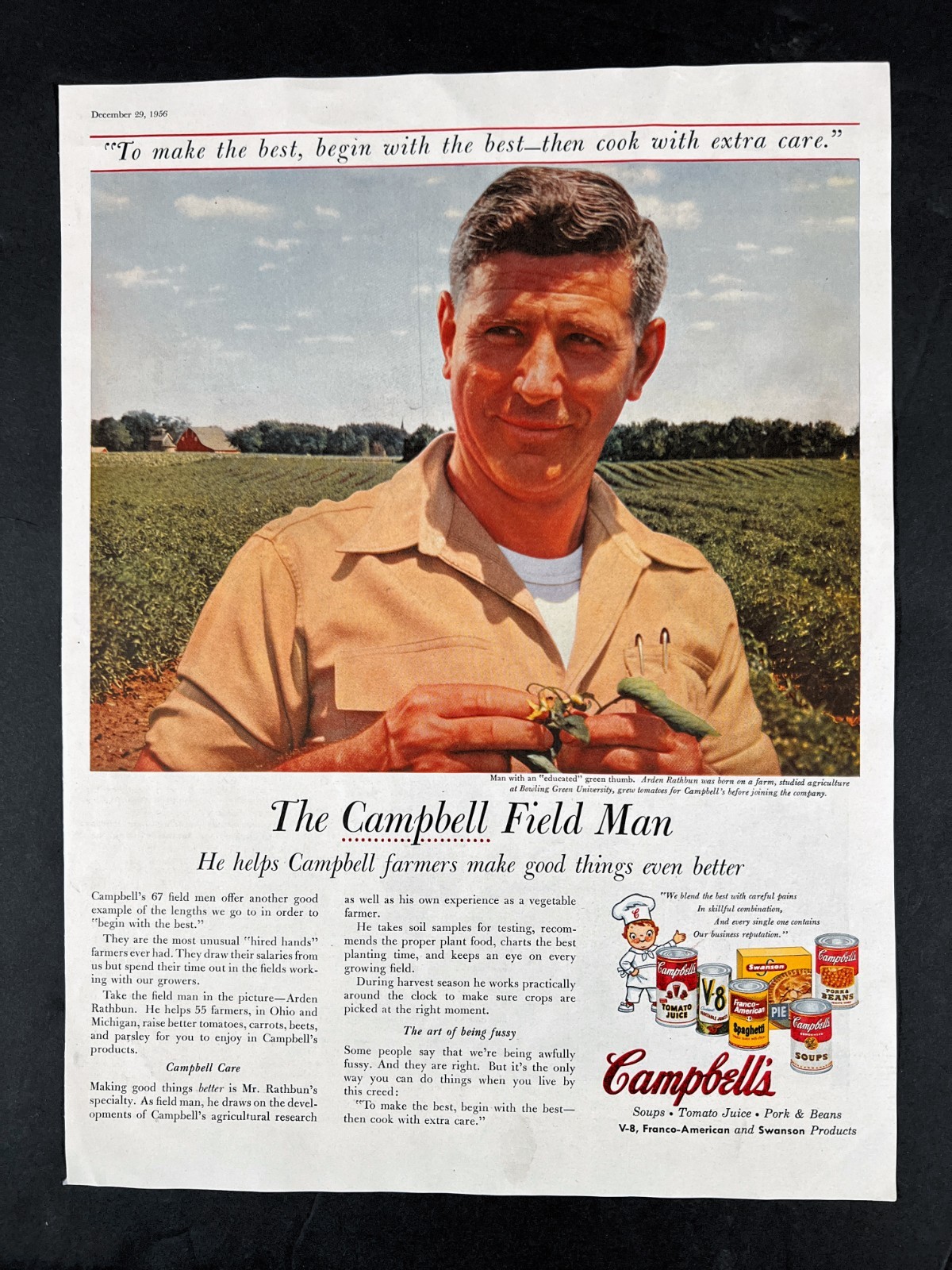 1956 Campbell\'s Soup The Campbell Field Man Arden Rathbun Full Page Print AD