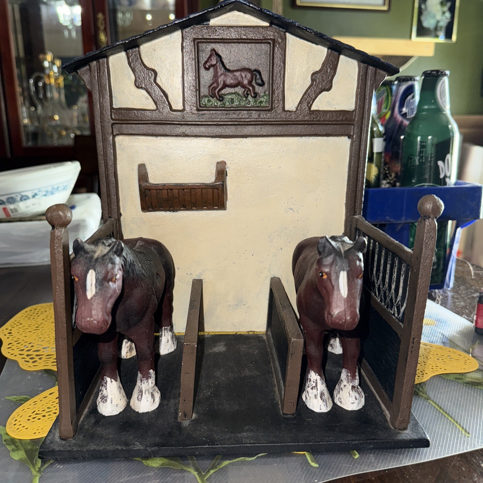 Vintage Cast Iron Horse Stable Barn Mail Holder w/ 2 Horses Heavy 11” Country Vintage Cast Iron Horse Stable Barn Mail Holder w/ 2 Horses Heavy 11” Country
