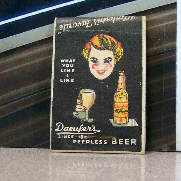 Vintage Matchbook Cover V5 Allentown Pennsylvania Daeufer\'s Peerless Beer Girl