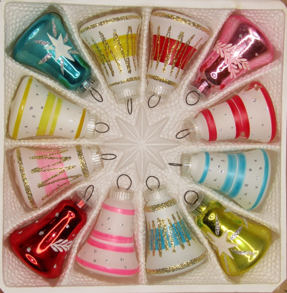 Lot Vintage Glass Glitter STAR Pictured BELL Christmas Ornaments Austria